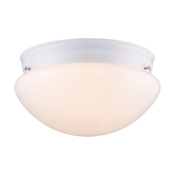 Bel Air Lighting Dash 10 in. 2-Light White Flush Mount Ceiling Light Fixture with Opal Glass