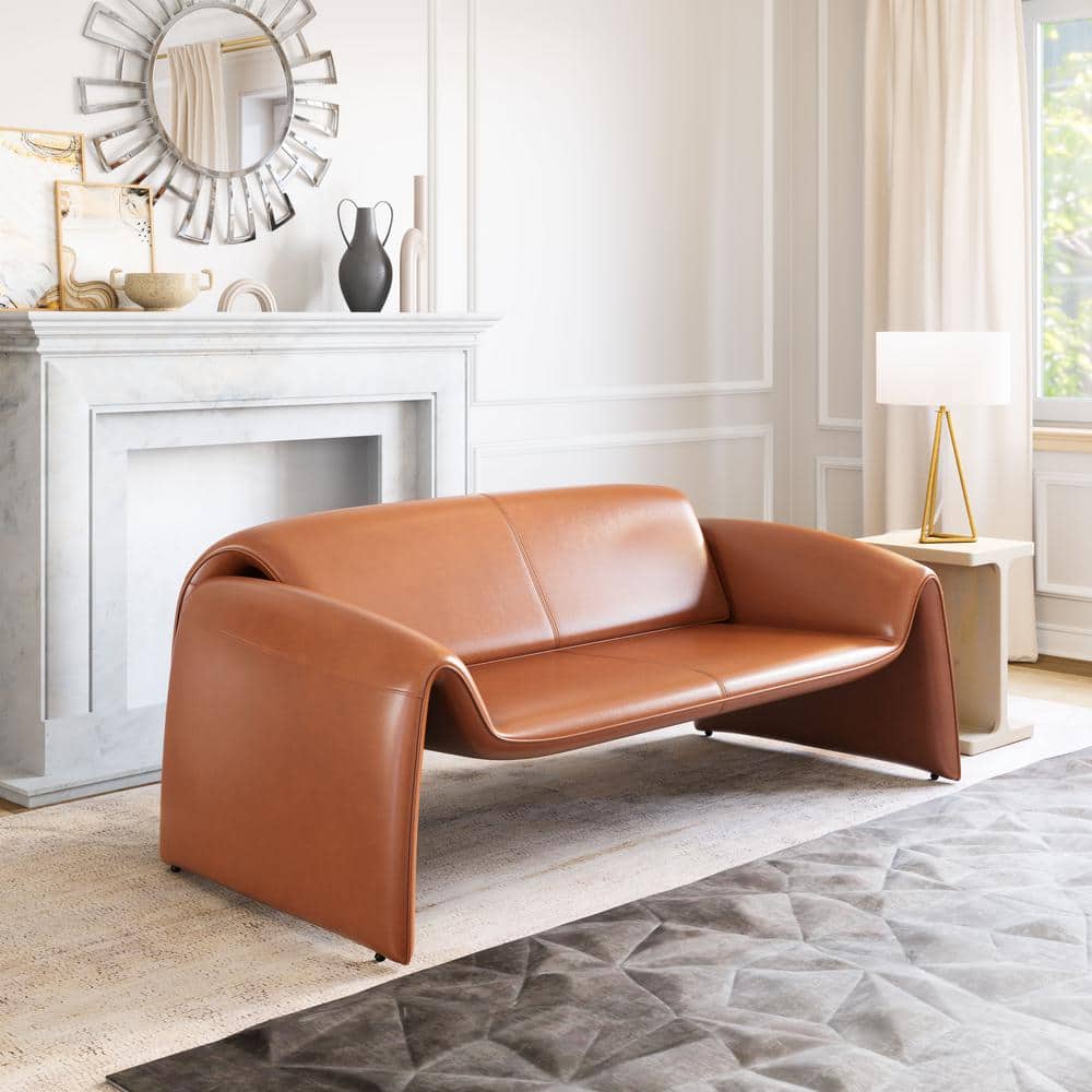 Horten Brown Faux Leather Modern Reception Sofa