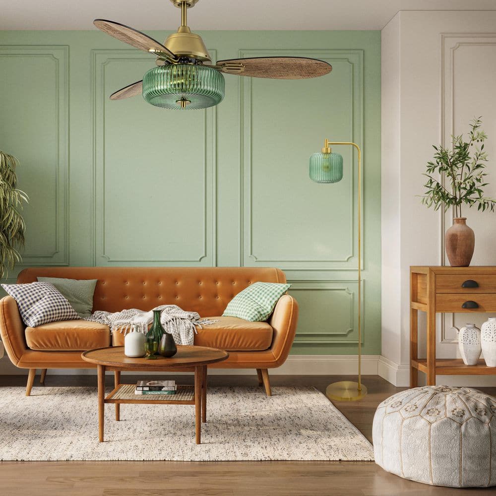 Elaine 42" Gold and Green Glass Ceiling Fan with Remote Control