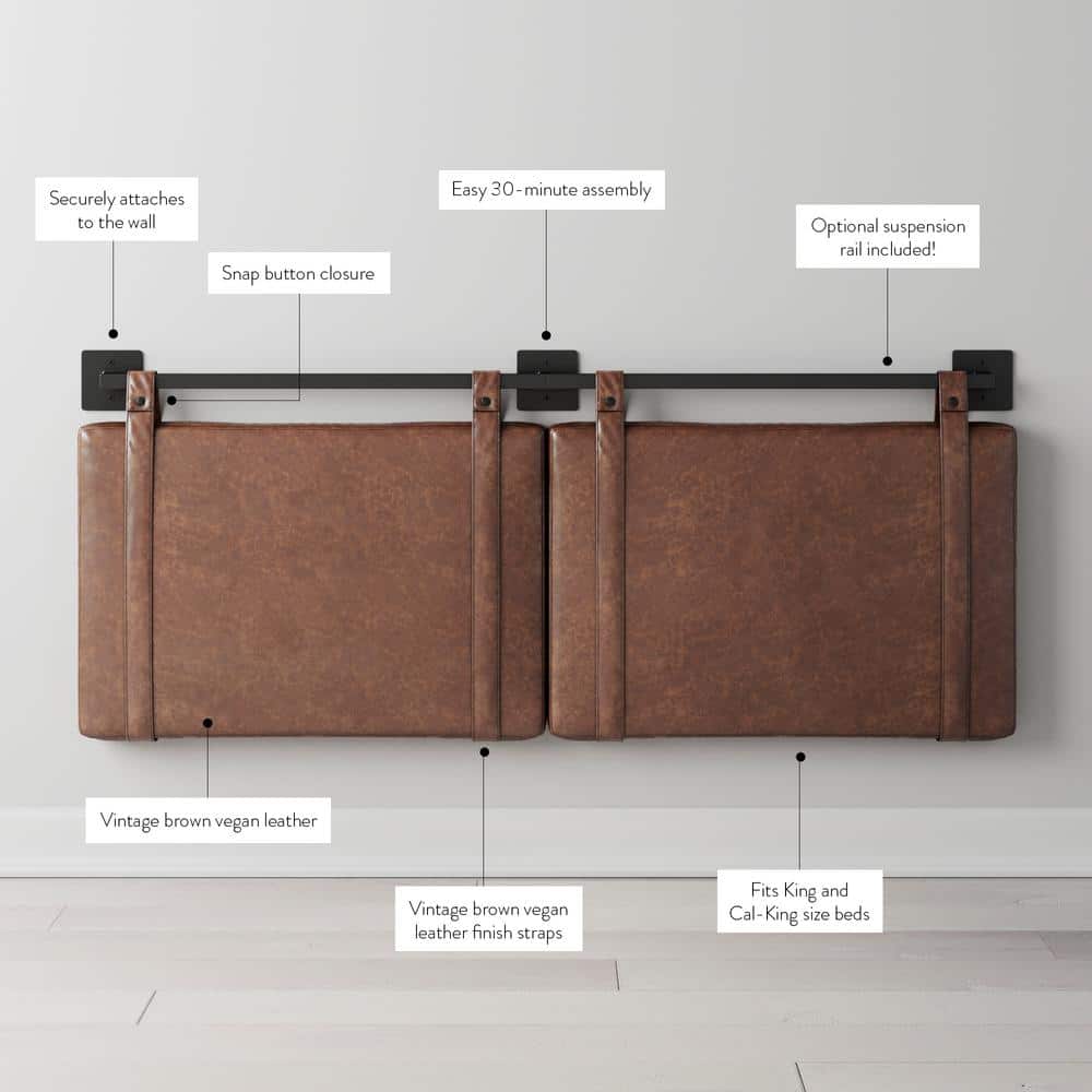 Harlow King Brown Faux Leather Wall Mount Headboard