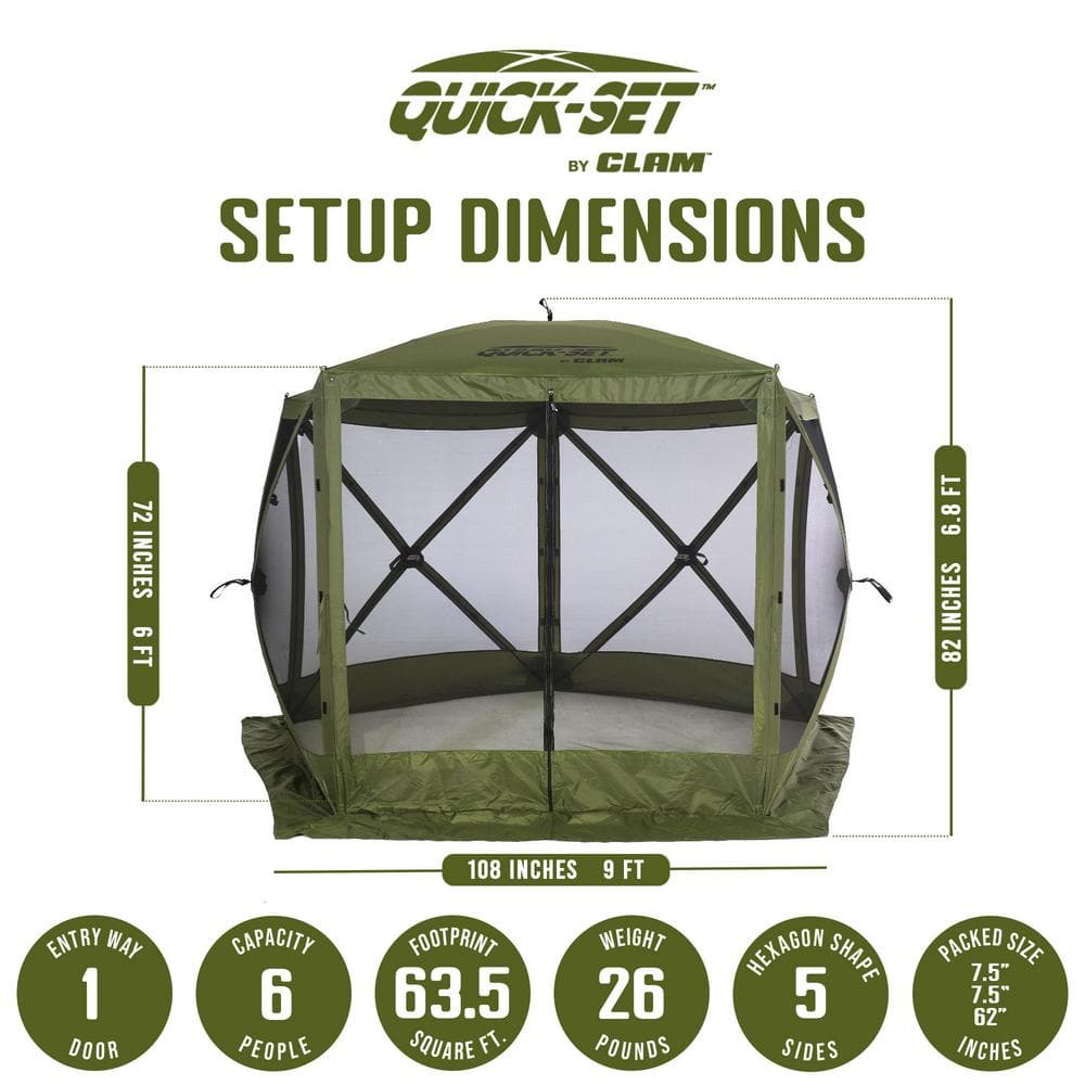 Green 6-Person Fiberglass Frame Camping Screen House with Carry Bag