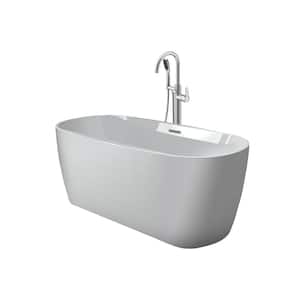 PRIMO 59 in. x 30 in. Acrylic Soaking Bathtub with Center Drain in White with Chrome Round Tub Filler