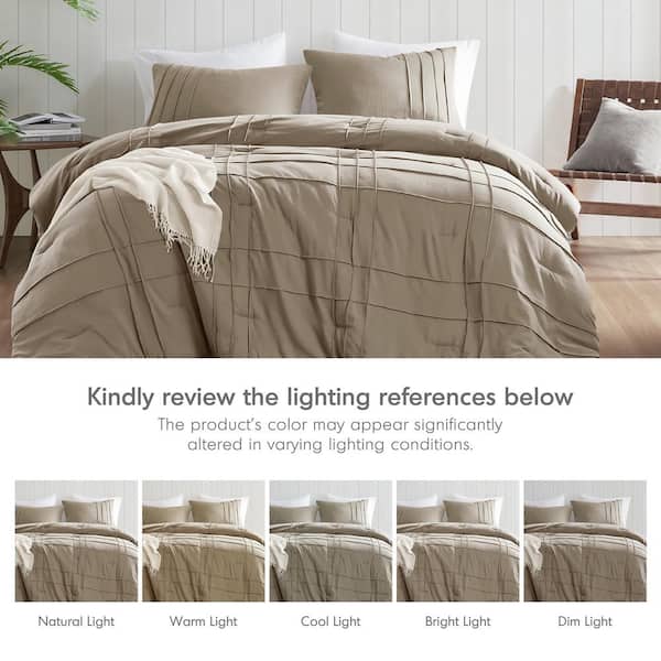 Porter 2-Piece Khaki Microfiber Twin/Twin XL Soft Washed Pleated Comforter Set