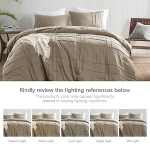 Porter 3-Piece Khaki Microfiber King Soft Washed Pleated Comforter Set