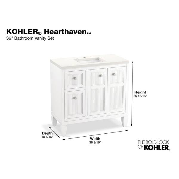 KOHLER Hearthaven 36.56in. Single Sink Freestanding White Bath Vanity with White Quartz Top Assembled