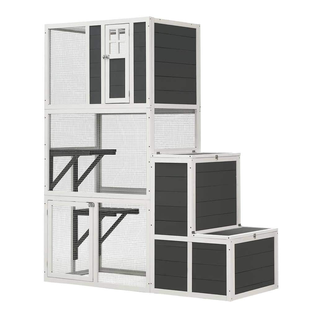 71H 3-Tier Wooden Cat House Suitable for 1-3 Cats Cat Enclosure Resting 