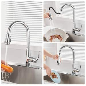 Single Handle Pull-Down Activation Gooseneck Pull Down Sprayer Kitchen Faucet with Deckplate Included Touchless Chrome