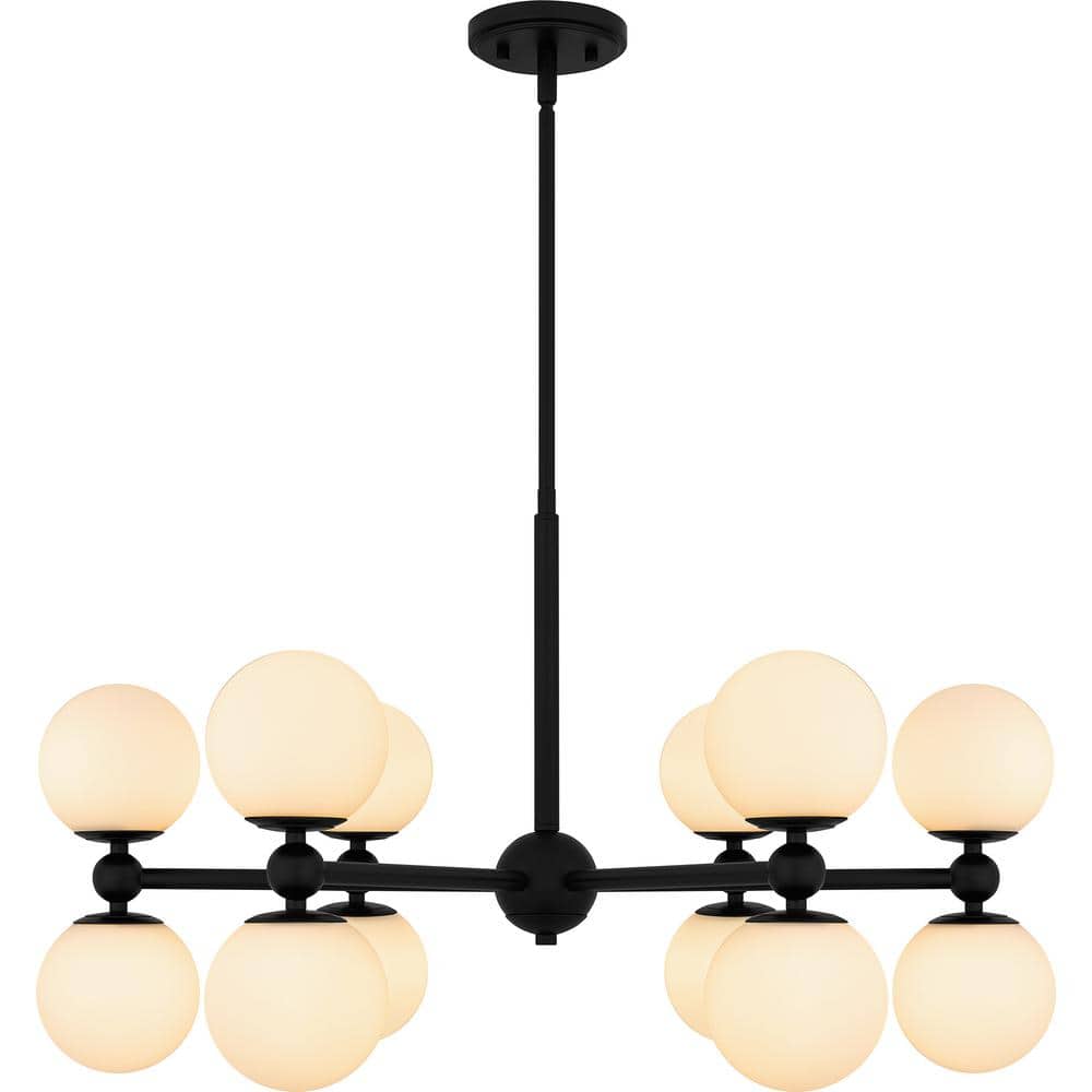 Elser Matte Black 12-Light Chandelier with Opal Glass Shades