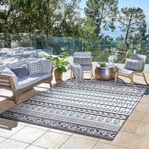 Paseo Burke Striped Black/White 5 ft. x 7 ft. Striped Indoor/Outdoor Area Rug
