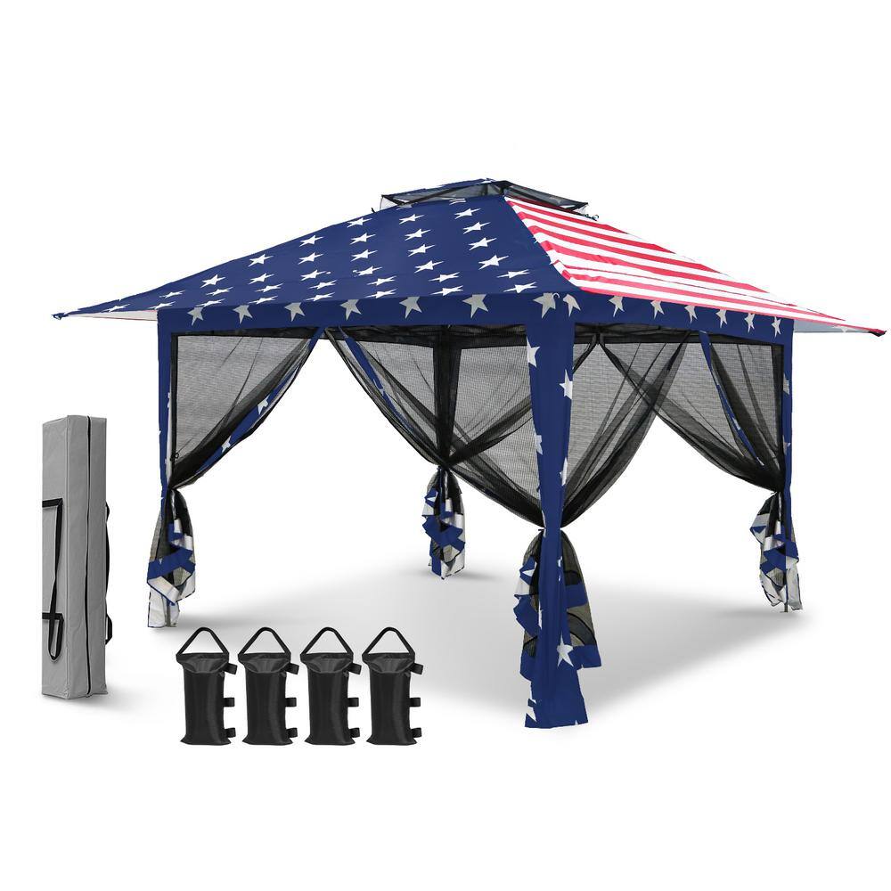 13 ft Brown Steel Patio Gazebo with Clear Roof