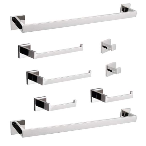 8-Piece Bath Hardware Set with Towel Bar Toilet Paper Holder Towel Hook in Chrome