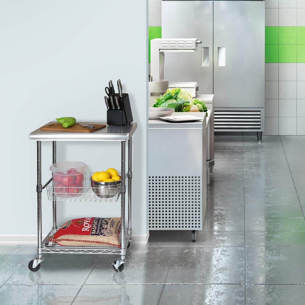 Stainless Steel Rectangular Kitchen Cart with Storage