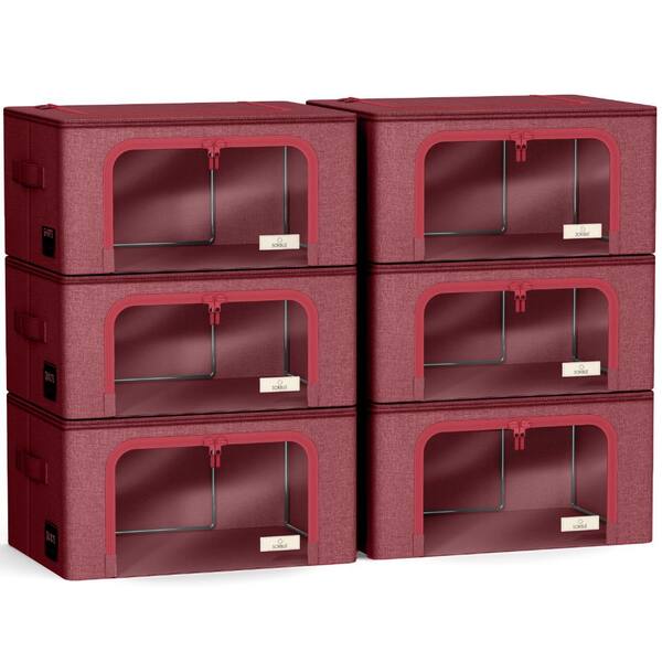 Sorbus Oxford Fabric Storage Bins: Stackable, Foldable Organizer Bags, with Clear Window - Set of 6 - Pink