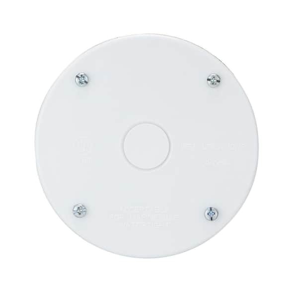 Commercial Electric - 4 in. Round Blank Non-Metallic Weatherproof Cover, White
