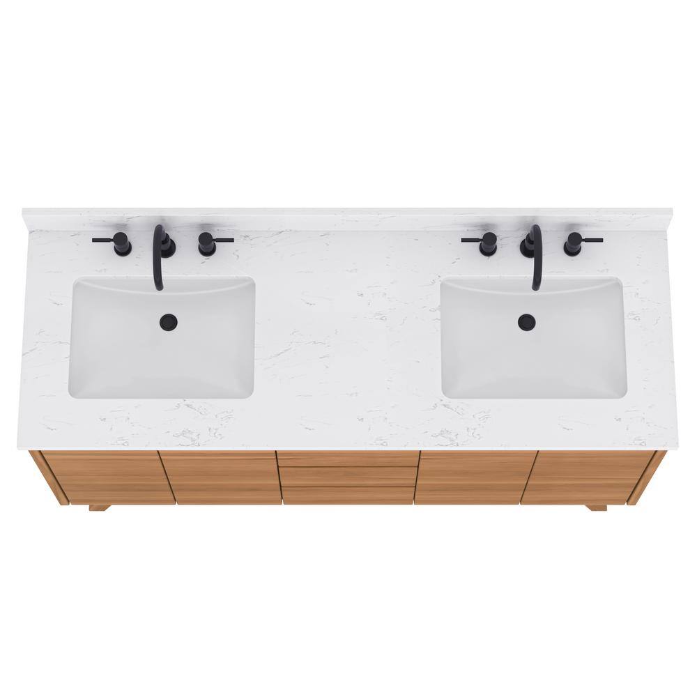 Coventry 61" Natural Teak Double Sink Vanity with Cala White Top