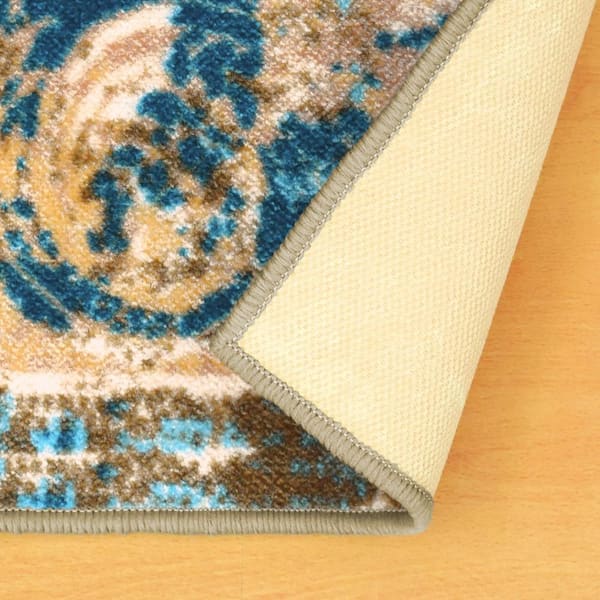 Angeles Green-Beige 2 ft. 7 in. x 8 ft. Non-Slip Floral Mediterranean Nylon Area Rug
