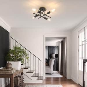 16 In. Black Farmhouse Semi-Flush Mount Ceiling Light Fixtures Modern Sputnik Chandelier for Kitchen Bedroom Dining Room