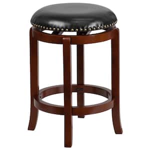 25 in. Black and Light Cherry Swivel Cushioned Bar Stool