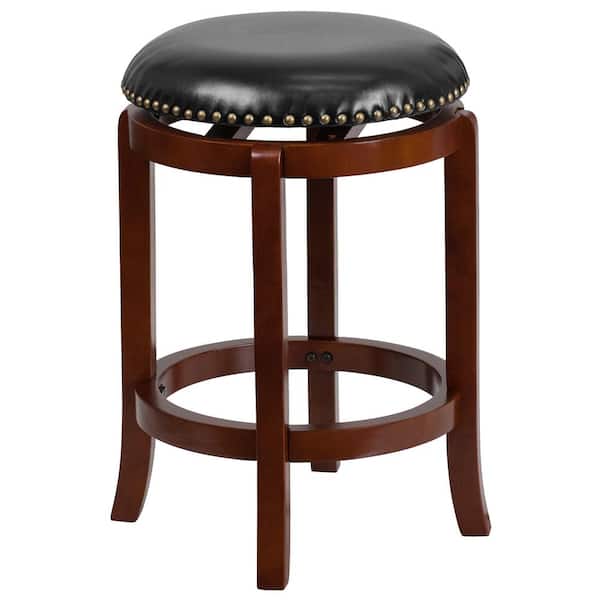 Flash Furniture 25 in. Black and Light Cherry Swivel Cushioned Bar Stool