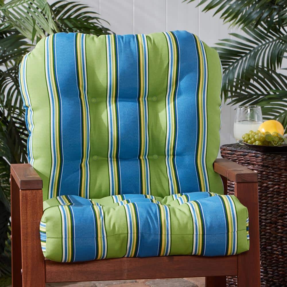 Cayman Stripe Blue and Green Outdoor Tufted Chair Cushion