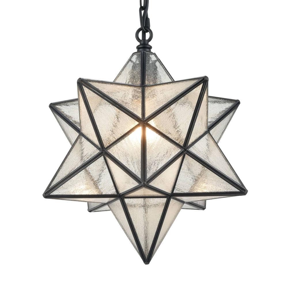 Moravian Star 14'' Black Seeded Glass Pendant Light with Adjustable Chain