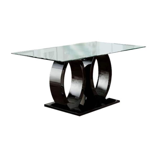 William's Home Furnishing Lodia I Black Dining Table with 10 mm Glass Top