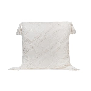 Macrame 18 in. x 18 in. White Outdoor Throw Pillow with Tassels