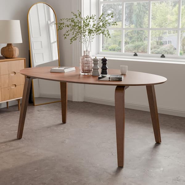 Furniture of America Sandy Cove Mid Century Walnut Wood 71 in. Oval 4 Leg Dining Table