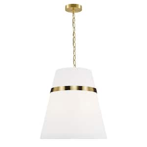 Symphony 3-Light Aged Brass Pendant with White Fabric Shade