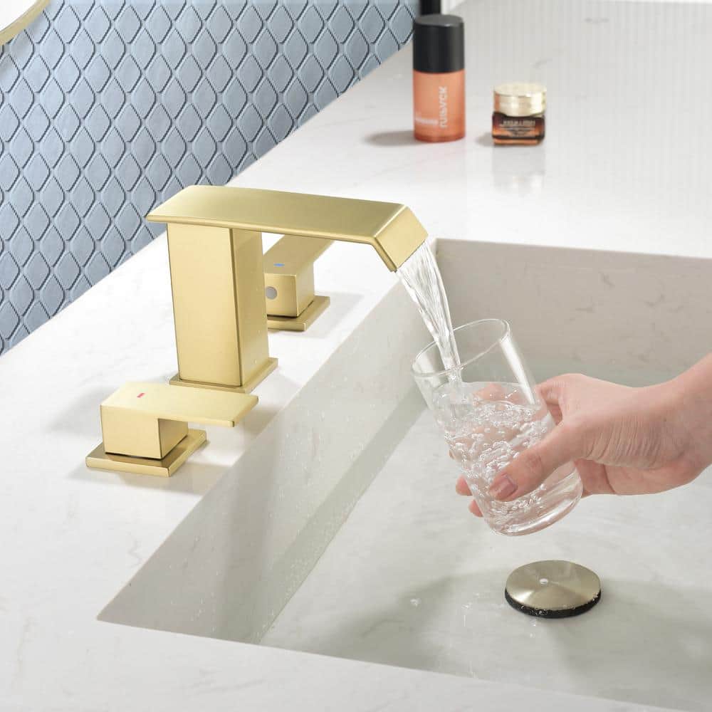 Brushed Gold Brass Double Handle Widespread Bathroom Faucet