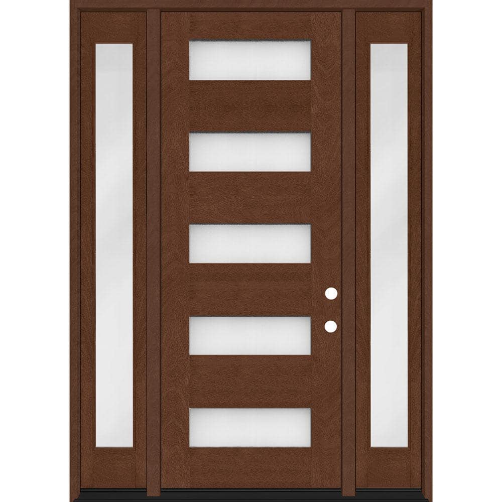 Regency 68 in. x 96 in. 5L Modern Frosted Glass LH Chestnut Stain Mahogany Fiberglass Prehung Front Door w/Dbl 14in.SL price history on PriceWatchPro