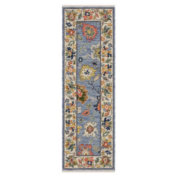 2 X 6 Blue, Green, Ivory Oriental Washable Area Rug Runner Rug