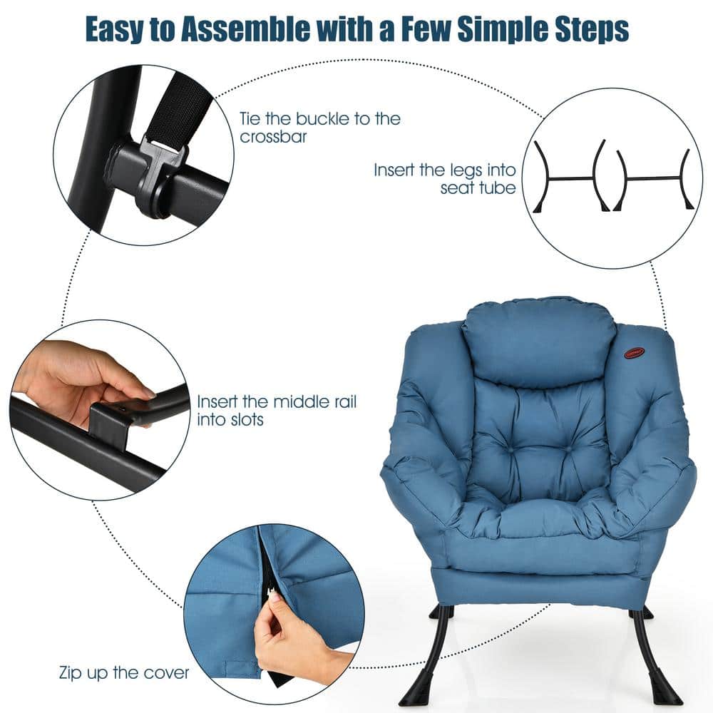 Navy Blue Polyester Fabric Accent Chair with Metal Frame