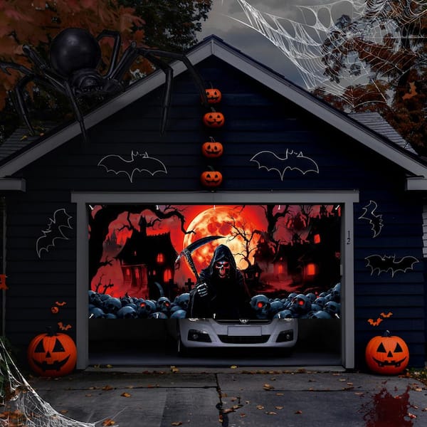 N/A Large Halloween Garage Door Decorations w/Grim Reaper Banner