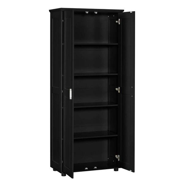 29 in. W x 15 in. D x 71 in. H Black Bathroom Linen Cabinet