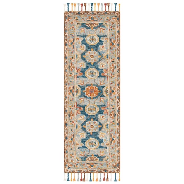Aspen 2 ft. x 19 ft. Gray/Navy Persian Runner Rug