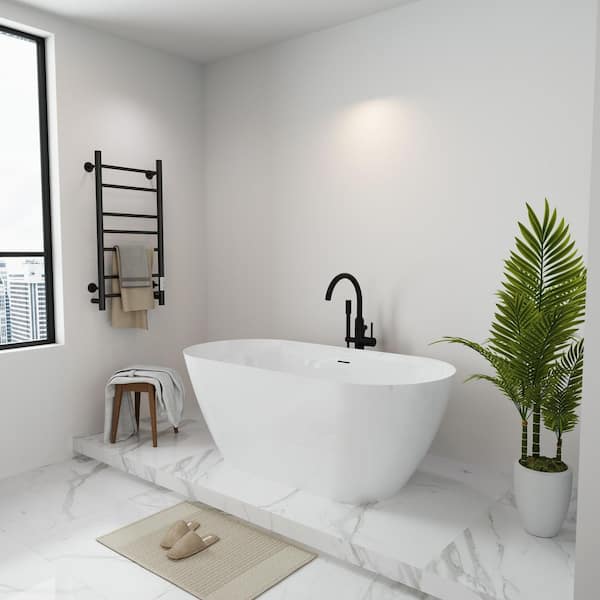 55 in. x 27.5 in. Acrylic Freestanding Bathtub Oval Shape Soaking Bathtub in Gloss White