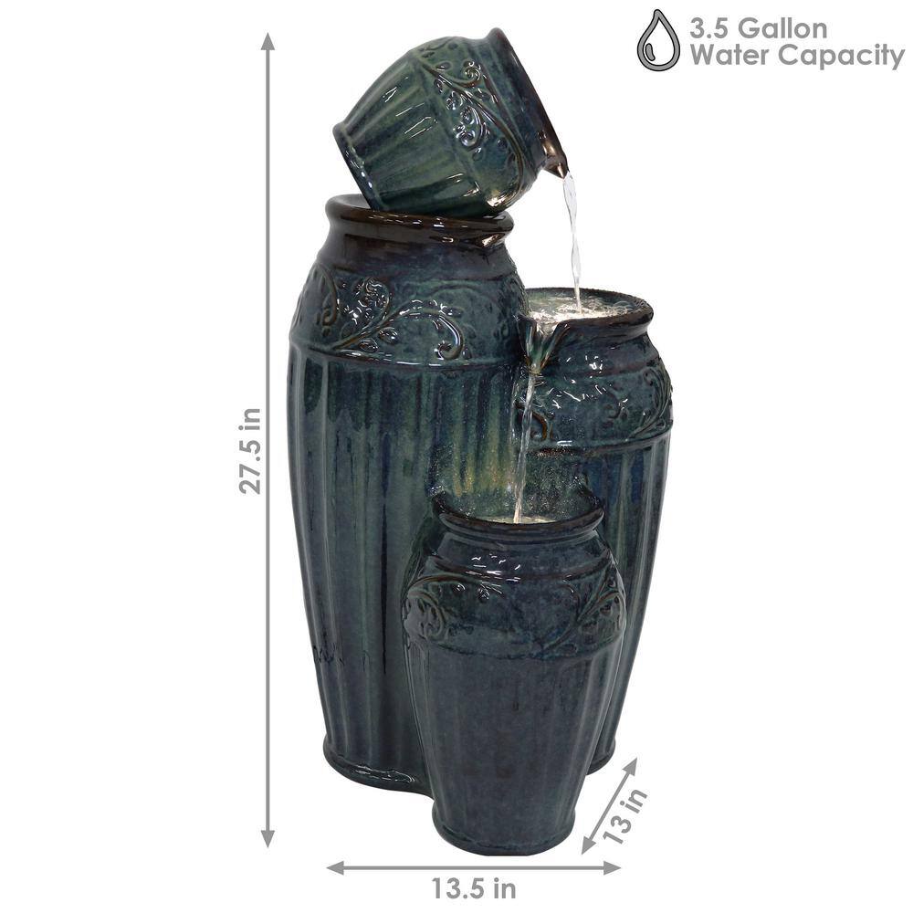 Dark Cyan Ceramic Vase Outdoor Water Fountain with LED Lights