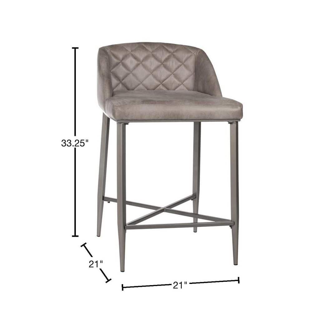 Mid-Century Modern Pewter Gray Faux Leather Counter Stools - Set of 2