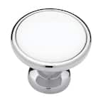Classic 1-1/4 in. (32mm) Polished Chrome with White Ceramic Insert Round Cabinet Knob