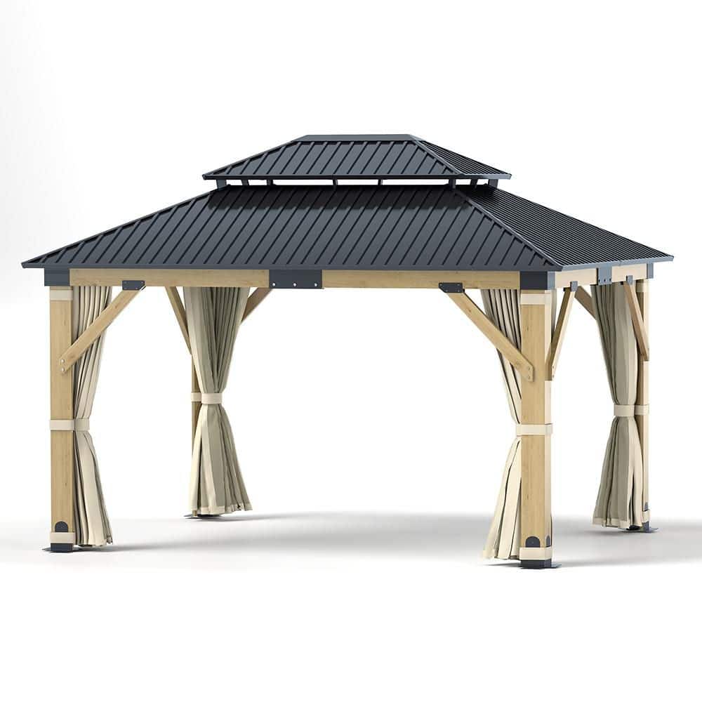 11 ft. x 13 ft. Outdoor Cedar Wood Gazebo with Double Galvanized Roof, Curtains and Netting price history on PriceWatchPro