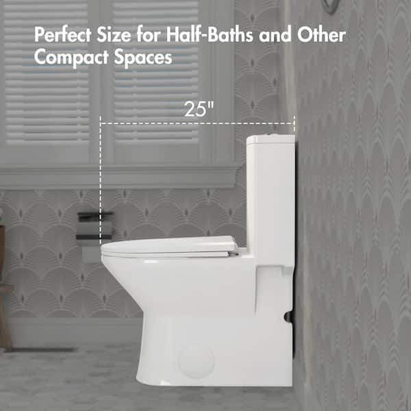 Naples 25 in. Depth 1.1/1.6 GPF Dual Flush Compact Elongated Chair Height One Piece Toilet in White, 12 in. Rough-in