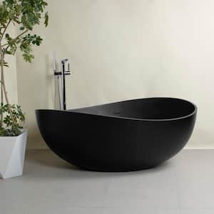 63 in. x 37.4 in. Stone Resin Solid Surface Matte Flatbottom Freestanding Soaking Bathtub with Drain Pipe in Black