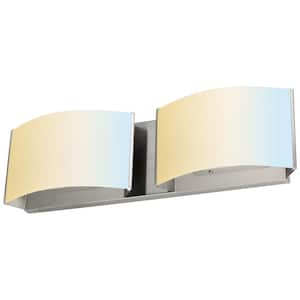 15 in. 2-Light Brushed Nickel LED Sconce Dimmable ETL Listed Selectable CCT 30K/40K/50K Vanity Light with Frosted Shade