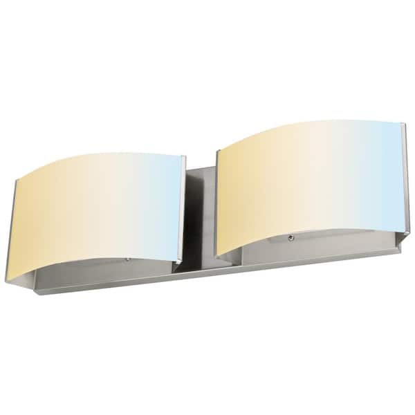 Sunlite 15 in. 2-Light Brushed Nickel LED Sconce Dimmable ETL Listed Selectable CCT 30K/40K/50K Vanity Light with Frosted Shade
