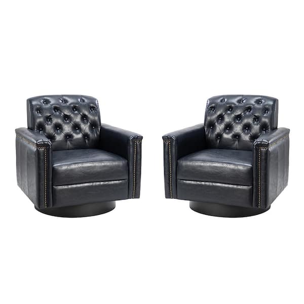 JAYDEN CREATION Faunus Navy Swivel Armchair with Nailhead Trim Set of 2