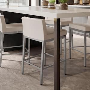 Fairfield 26 in. Glossy Grey Metal Beige Polyurethane Counter Stool