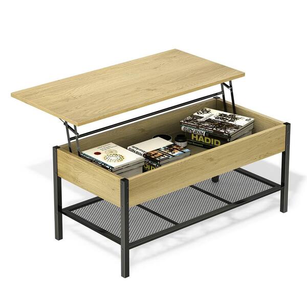 CIPACHO 42 in. Light Brown Rectangle MDF Coffee Table with Lift Top