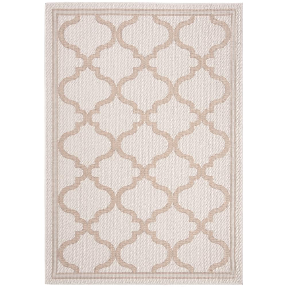 Ivory/Beige Geometric Easy-Care Synthetic 3' x 5' Outdoor Rug