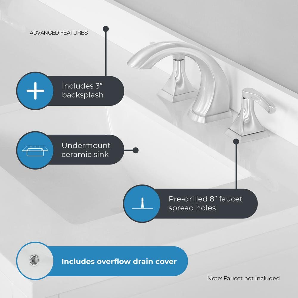Bailey 60" Pure White Double Sink Freestanding Bathroom Vanity